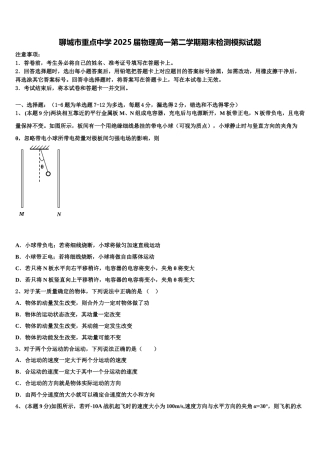 聊城市重点中学2025届物理高一第二学期期末检测模拟试题含解析