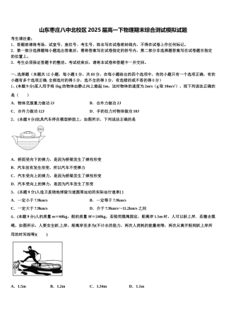 山东枣庄八中北校区2025届高一下物理期末综合测试模拟试题含解析