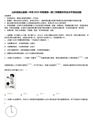 山东省微山县第一中学2025年物理高一第二学期期末学业水平测试试题含解析