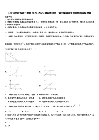 山东省枣庄市第三中学2024-2025学年物理高一第二学期期末质量跟踪监视试题含解析