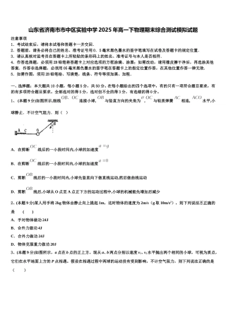 山东省济南市市中区实验中学2025年高一下物理期末综合测试模拟试题含解析