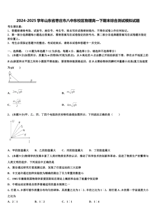 2024-2025学年山东省枣庄市八中东校区物理高一下期末综合测试模拟试题含解析
