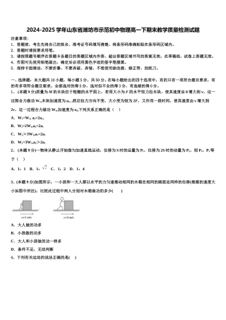 2024-2025学年山东省潍坊市示范初中物理高一下期末教学质量检测试题含解析