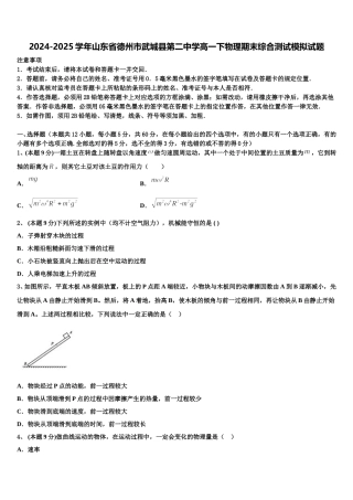 2024-2025学年山东省德州市武城县第二中学高一下物理期末综合测试模拟试题含解析