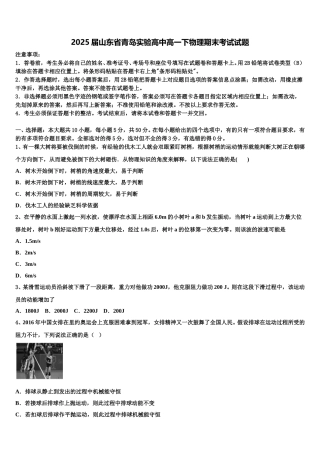 2025届山东省青岛实验高中高一下物理期末考试试题含解析