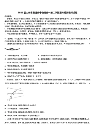 2025届山东省普通高中物理高一第二学期期末检测模拟试题含解析