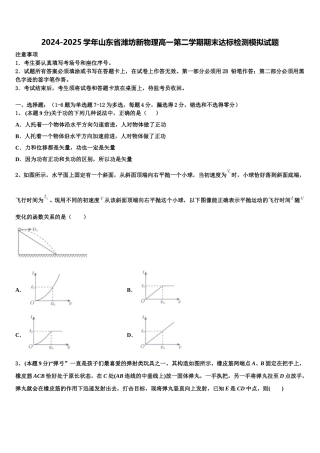 2024-2025学年山东省潍坊新物理高一第二学期期末达标检测模拟试题含解析