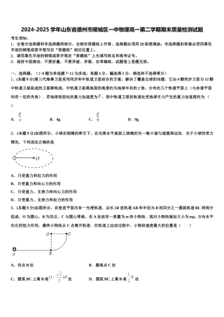 2024-2025学年山东省德州市陵城区一中物理高一第二学期期末质量检测试题含解析