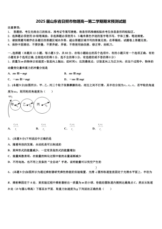 2025届山东省日照市物理高一第二学期期末预测试题含解析