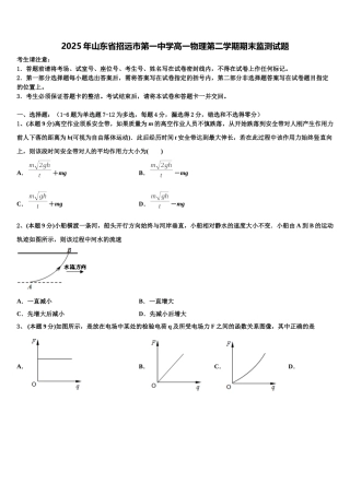 2025年山东省招远市第一中学高一物理第二学期期末监测试题含解析