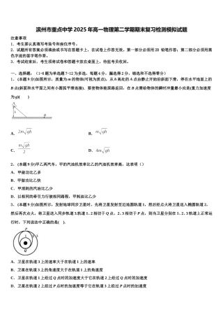 滨州市重点中学2025年高一物理第二学期期末复习检测模拟试题含解析