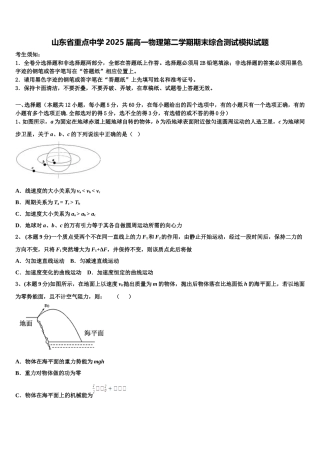 山东省重点中学2025届高一物理第二学期期末综合测试模拟试题含解析