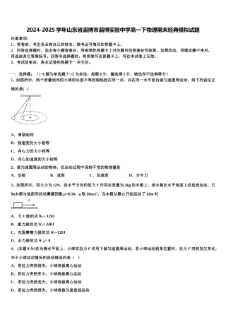 2024-2025学年山东省淄博市淄博实验中学高一下物理期末经典模拟试题含解析
