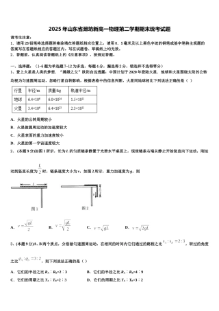 2025年山东省潍坊新高一物理第二学期期末统考试题含解析