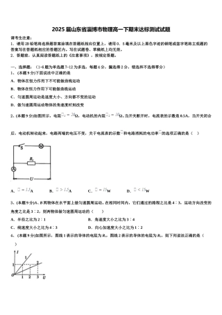 2025届山东省淄博市物理高一下期末达标测试试题含解析