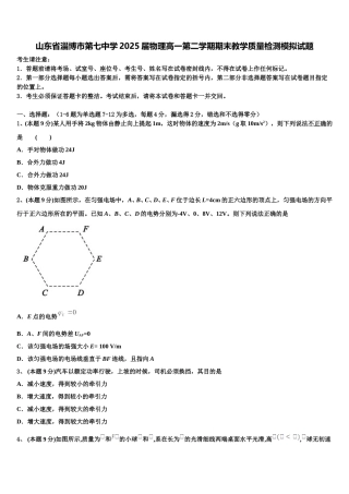 山东省淄博市第七中学2025届物理高一第二学期期末教学质量检测模拟试题含解析