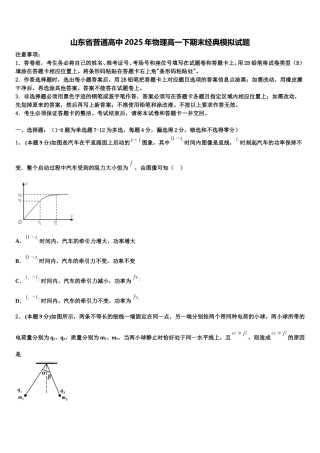 山东省普通高中2025年物理高一下期末经典模拟试题含解析