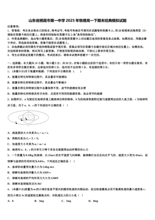 山东省栖霞市第一中学2025年物理高一下期末经典模拟试题含解析