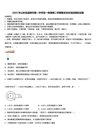 2025年山东省淄博市第一中学高一物理第二学期期末综合测试模拟试题含解析
