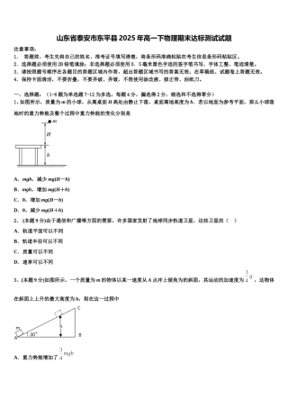 山东省泰安市东平县2025年高一下物理期末达标测试试题含解析