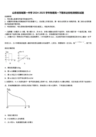 山东省邹城第一中学2024-2025学年物理高一下期末达标检测模拟试题含解析