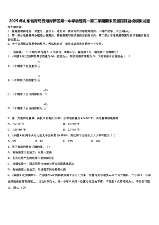 2025年山东省青岛西海岸新区第一中学物理高一第二学期期末质量跟踪监视模拟试题含解析