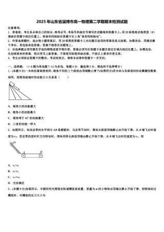 2025年山东省淄博市高一物理第二学期期末检测试题含解析