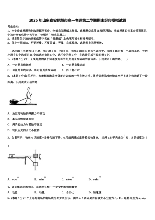 2025年山东泰安肥城市高一物理第二学期期末经典模拟试题含解析