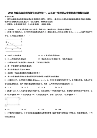 2025年山东省滨州市邹平双语学校一、二区高一物理第二学期期末经典模拟试题含解析
