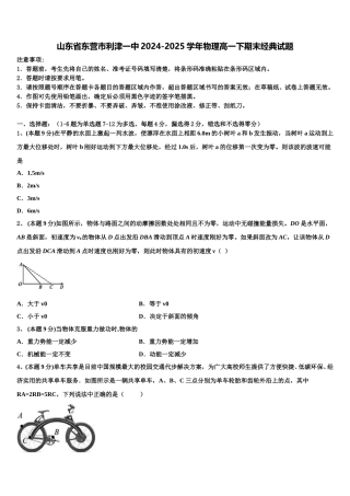 山东省东营市利津一中2024-2025学年物理高一下期末经典试题含解析