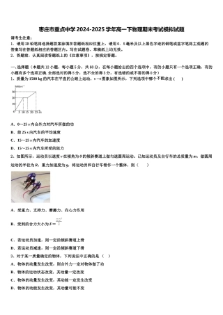 枣庄市重点中学2024-2025学年高一下物理期末考试模拟试题含解析