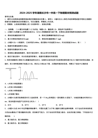 2024-2025学年湖南长沙市一中高一下物理期末预测试题含解析