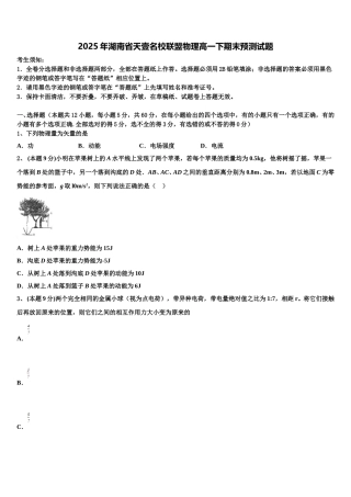 2025年湖南省天壹名校联盟物理高一下期末预测试题含解析