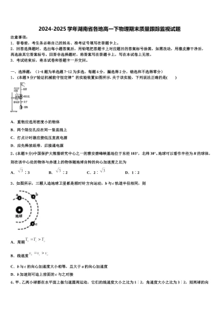 2024-2025学年湖南省各地高一下物理期末质量跟踪监视试题含解析