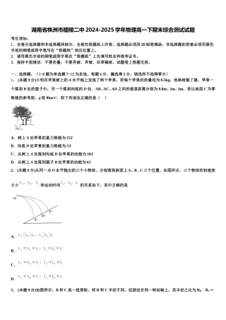 湖南省株洲市醴陵二中2024-2025学年物理高一下期末综合测试试题含解析