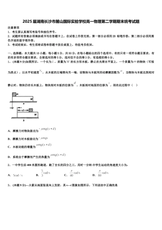 2025届湖南长沙市麓山国际实验学校高一物理第二学期期末统考试题含解析