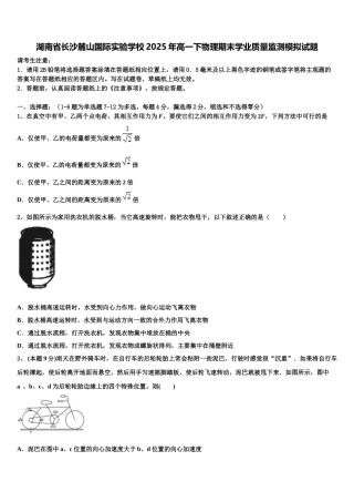 湖南省长沙麓山国际实验学校2025年高一下物理期末学业质量监测模拟试题含解析