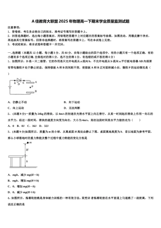 A佳教育大联盟2025年物理高一下期末学业质量监测试题含解析
