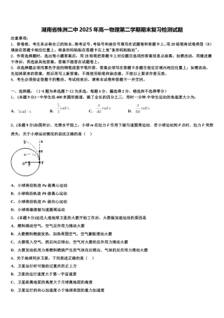 湖南省株洲二中2025年高一物理第二学期期末复习检测试题含解析