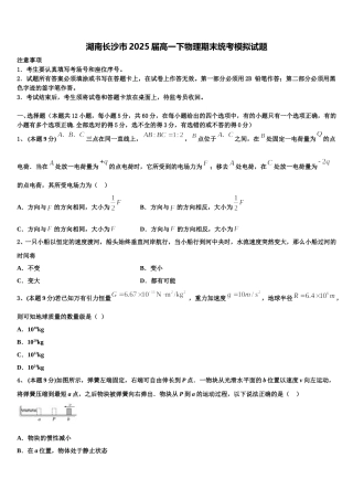 湖南长沙市2025届高一下物理期末统考模拟试题含解析