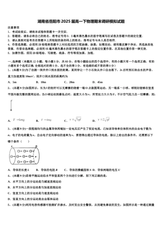 湖南省岳阳市2025届高一下物理期末调研模拟试题含解析