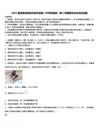 2025届湖南省邵阳市邵东县第一中学物理高一第二学期期末综合测试试题含解析