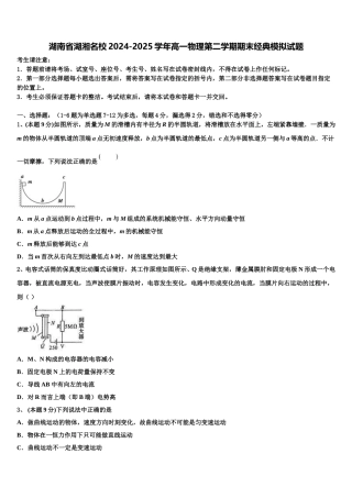 湖南省湖湘名校2024-2025学年高一物理第二学期期末经典模拟试题含解析
