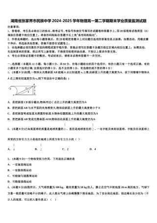 湖南省张家界市民族中学2024-2025学年物理高一第二学期期末学业质量监测试题含解析