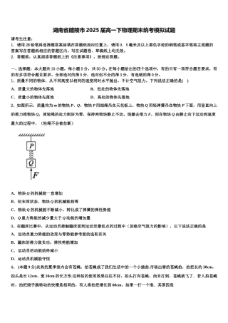 湖南省醴陵市2025届高一下物理期末统考模拟试题含解析
