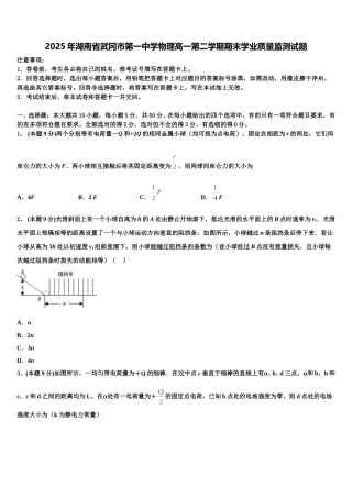 2025年湖南省武冈市第一中学物理高一第二学期期末学业质量监测试题含解析