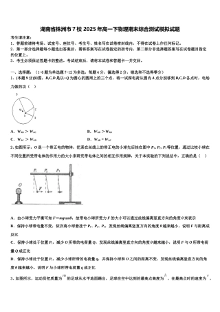 湖南省株洲市7校 2025年高一下物理期末综合测试模拟试题含解析