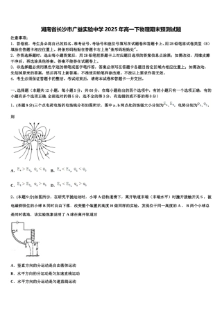 湖南省长沙市广益实验中学2025年高一下物理期末预测试题含解析