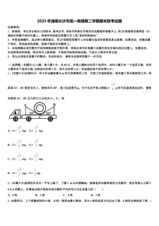 2025年湖南长沙市高一物理第二学期期末联考试题含解析