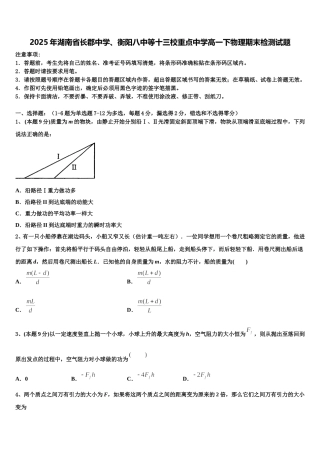 2025年湖南省长郡中学、衡阳八中等十三校重点中学高一下物理期末检测试题含解析